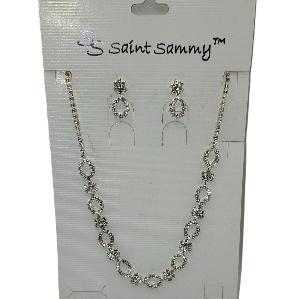 Saint Sammy Austrian Crystal Necklace/Earrings Loop & Floral Design Prom Wedding